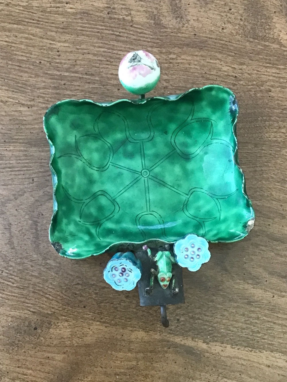Vintage RARE Chinese enameled brush washer,commonly used in calligraphy.